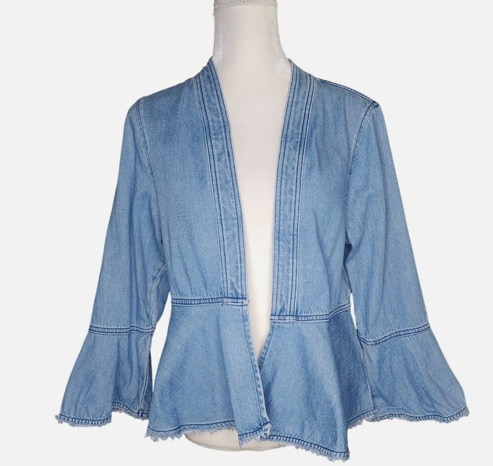 Tommy Bahama Lightweight Jean Jacket Peplum Flare Bell Sleeves Women's M